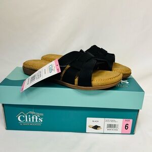 Cliffs by White Mountain Women's Cushioned Insole Slide Sandal (Black, 6) NWT